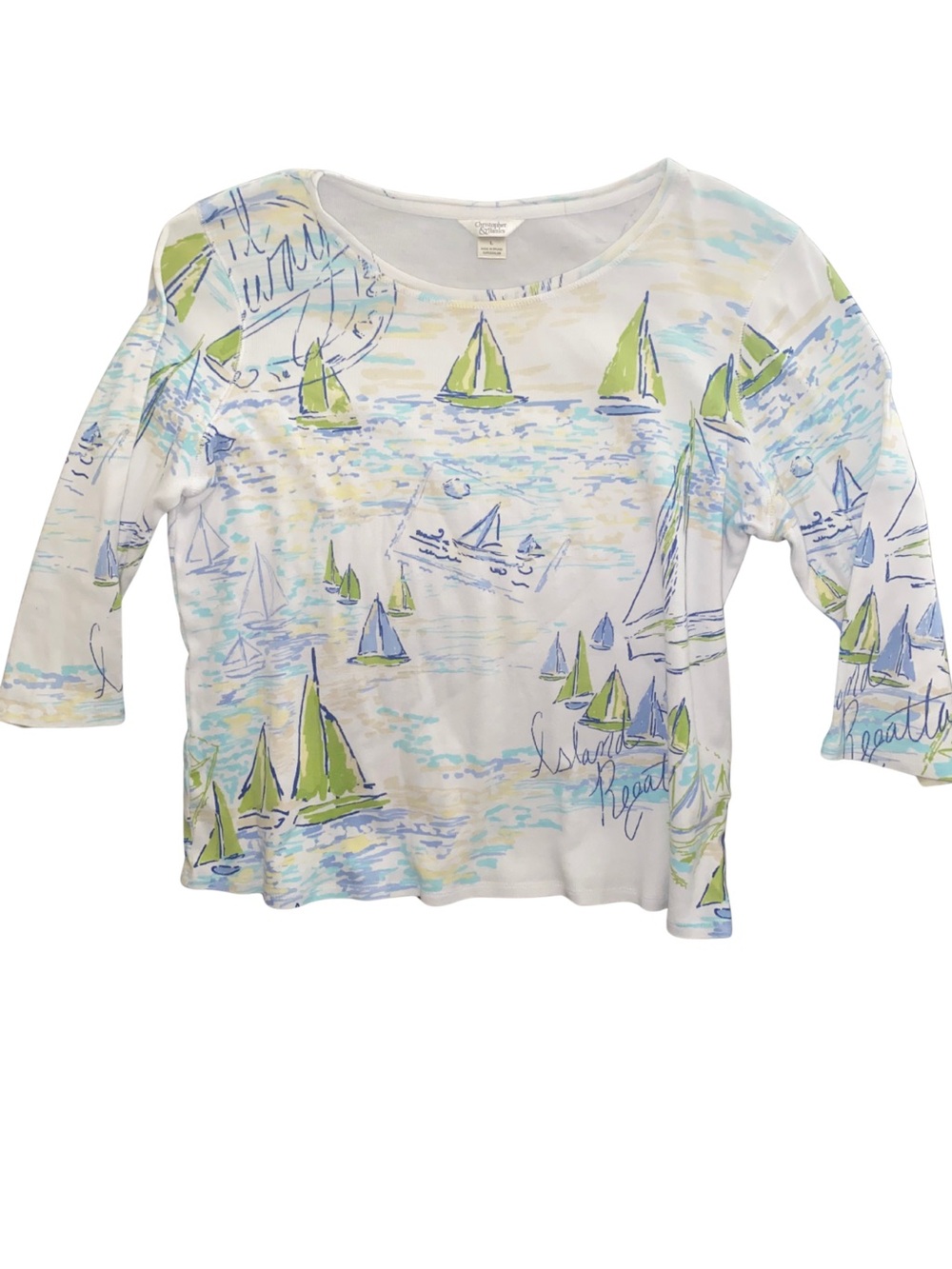 Christopher & Banks Womens L Sailboat Top 3/4 Sleeve Nautical Coastal Y2K 2007